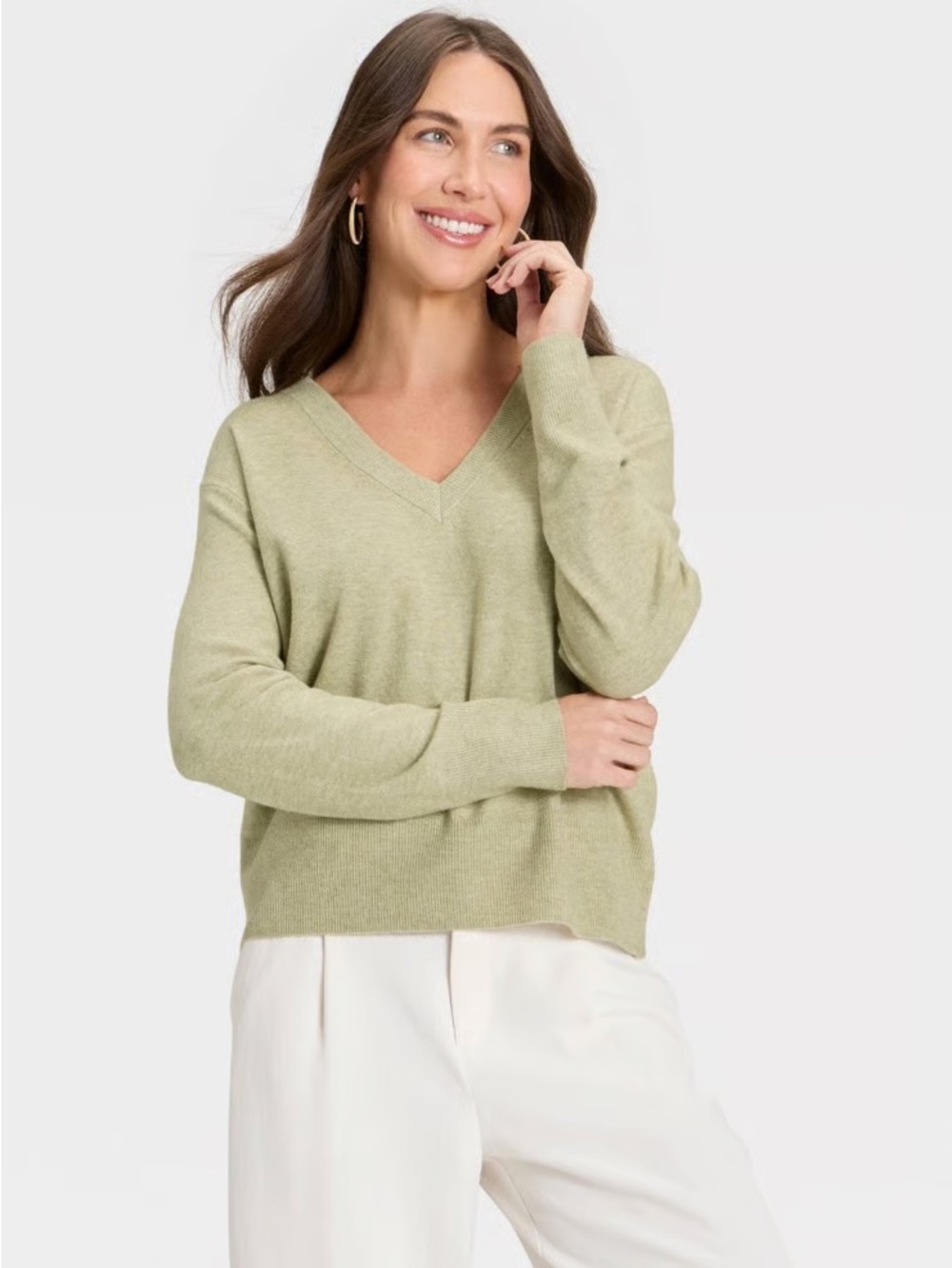 NWT Women's Cozy Knit Relaxed V-Neck Pullover A New Day Green 1X Soft Classic